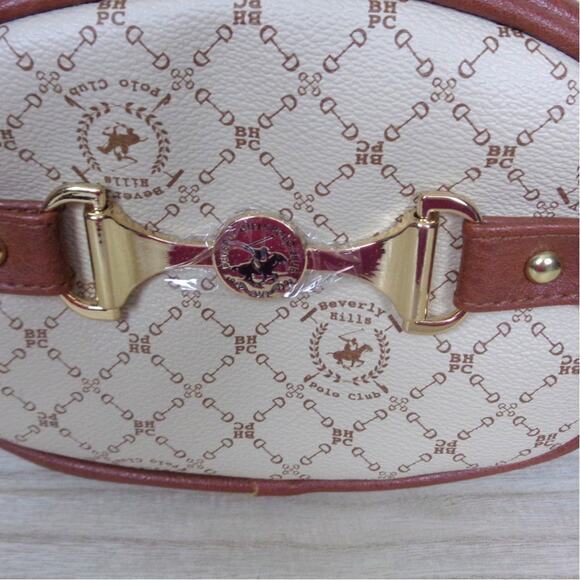 Beverly Hills Polo Club BHPC Cream &‎ Brown Vegan Leather Crossbody Purse - Picture 2 of 9